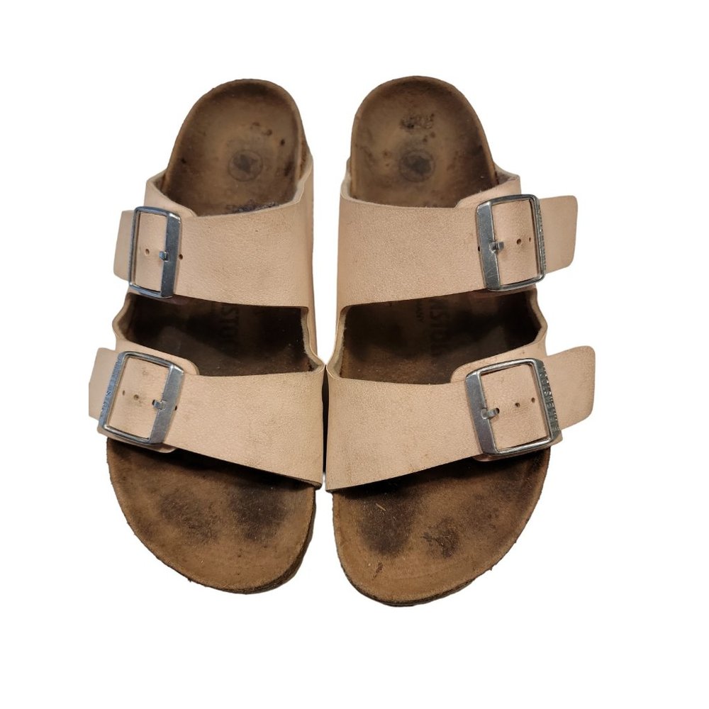 Birkenstock Women's Double Strap Sandals in Light Beige with Silver Buckles